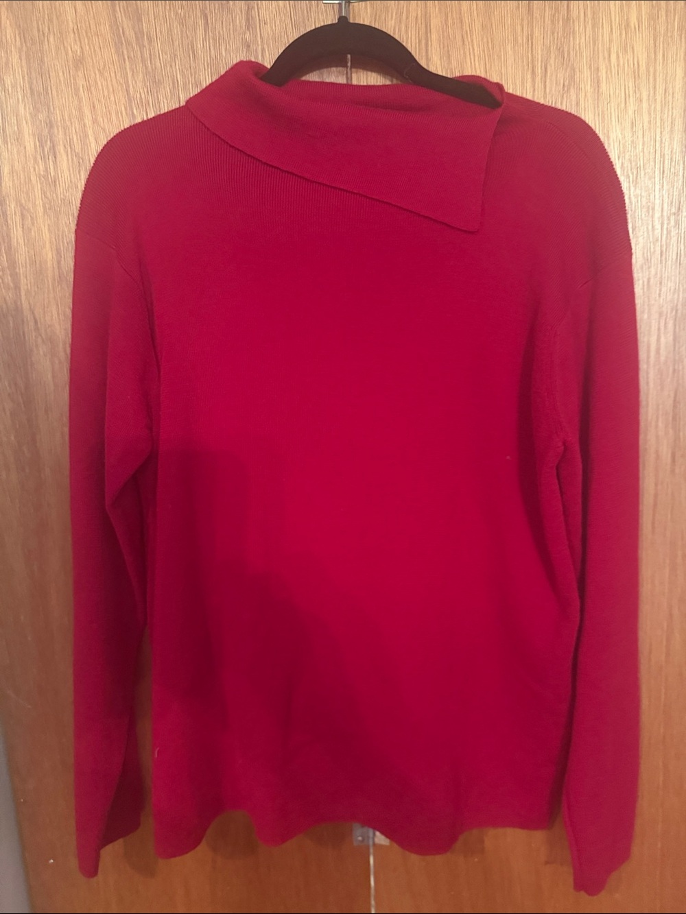 Eileen Fisher Red Asymmetric Cowl-Neck Sweater